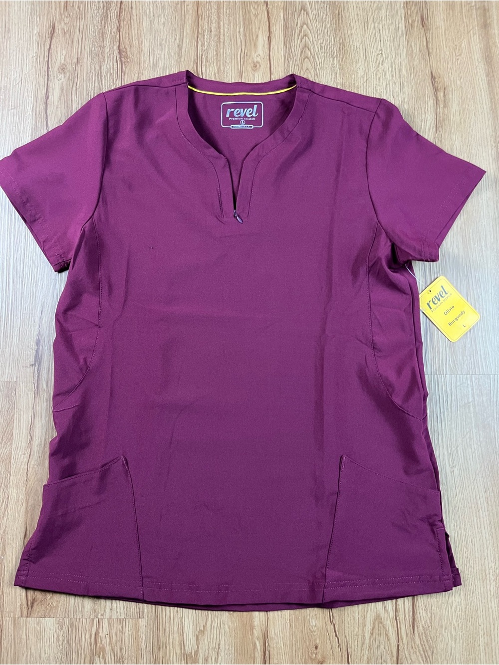 Revel Olivia Premium Stretch Burgundy Scrub Top Large NWT
